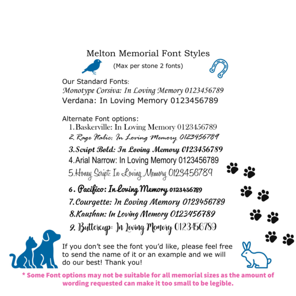 Font choices for pet memorials
